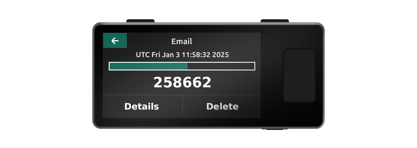 Jade displaying a six-digit OTP code with a progress bar