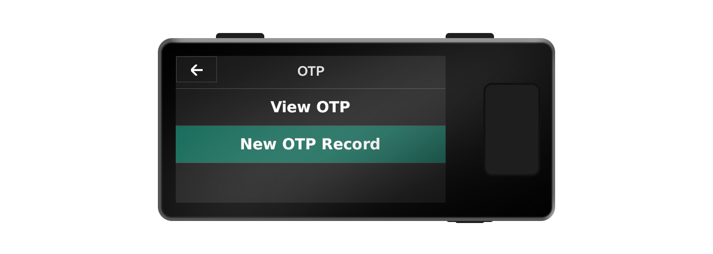 Jade screen prompting to scan a QR code or enter a URI for a new OTP record